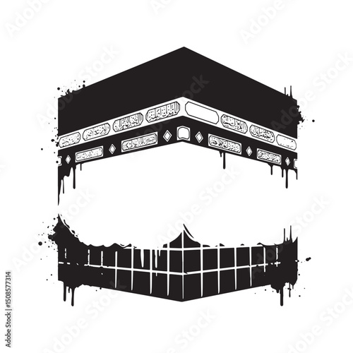 Stylized Kaaba Illustration, Black and White Vector Art with Pai