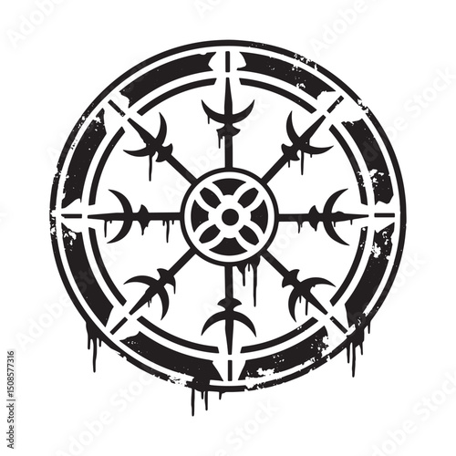Grungy Helm of Awe Sigil Wheel with Dripping Paint for Apparel