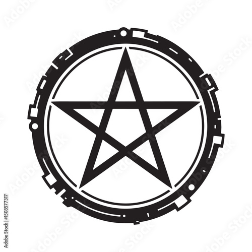 Cyberpunk Witchcraft, A Black and White Vector Pentagram for Mod