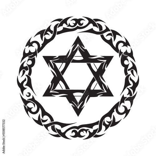Striking Star of David Tribal Tattoo Vector for Merchandise Appa