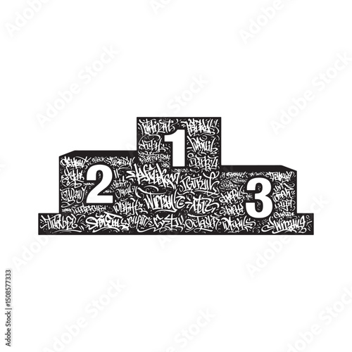 Black and White Vector Illustration of a Graffiti Winner's Podiu
