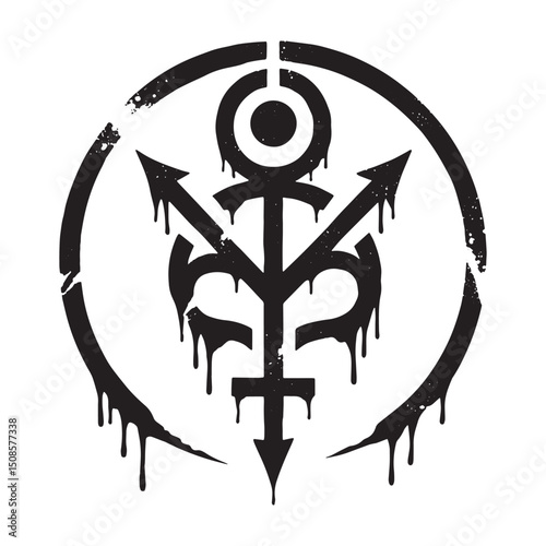 Striking Lucifer Sigil Vector Graphic with Dripping Paint Stenci