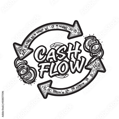 Dynamic cash flow graphic illustration with graffiti style accen