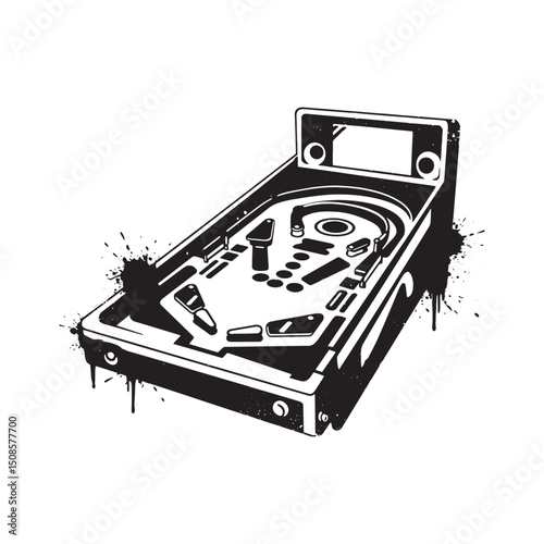 Vintage Pinball Machine Vector Graphic with Stencil and Paint Dr