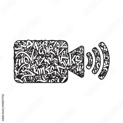 Monochrome Video Conference Icon with Graffiti Tags for Modern A