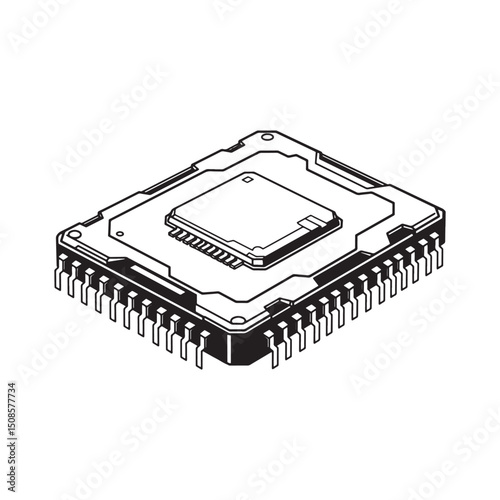 Cyberpunk Silicon Chip Vector Icon for Merchandise and Apparel D