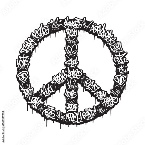 Graffiti Peace Symbol Black and White Vector Illustration for Me