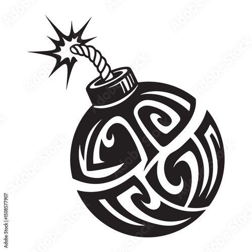 Tribal Bomb Tattoo Design, A Bold Statement in Black and White V