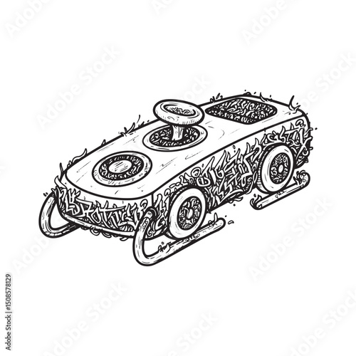 Stylized luge illustration with graffiti art in a black and whit