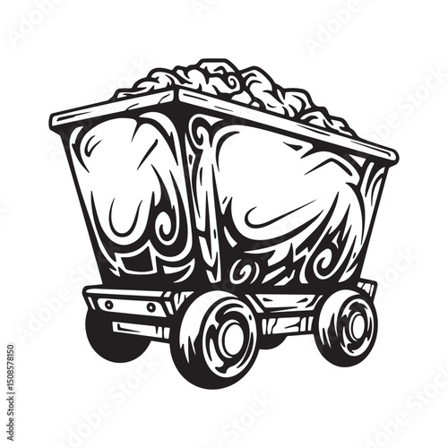 Intricate tribal mining cart illustration for striking apparel d