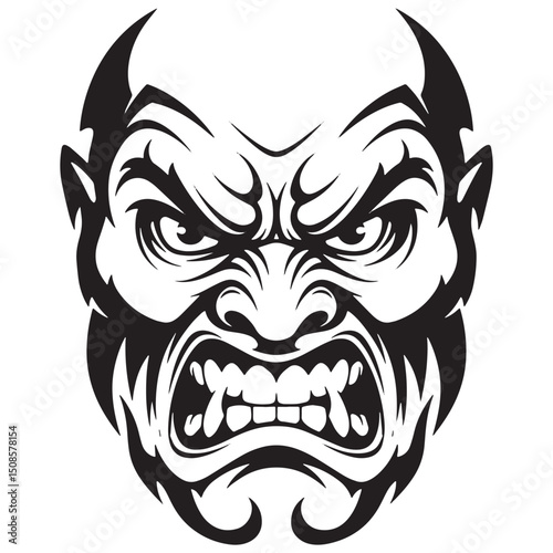 Furious Devil Vector Illustration with Tribal Tattoo Design Styl