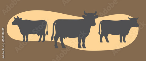 Silhouette of Three Cows on a Minimalist Brown Background