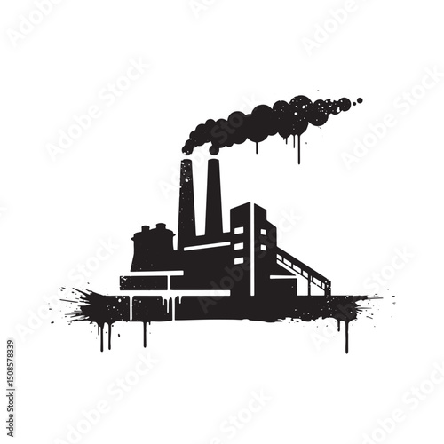 Industrial grunge, black and white steel mill vector with paint