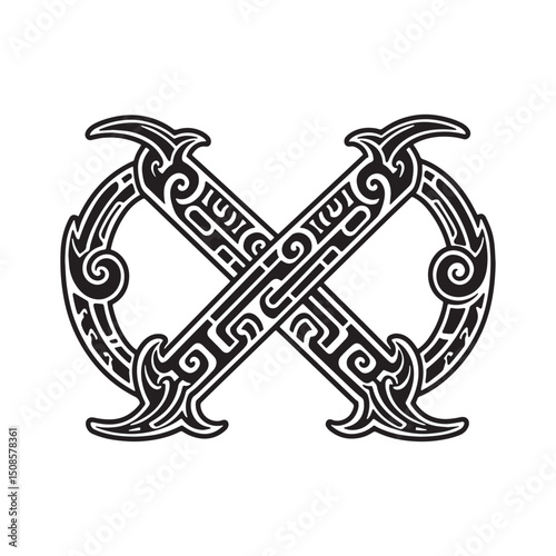 Abstract Ornament Symbol Intertwined Figures Black and White Ill