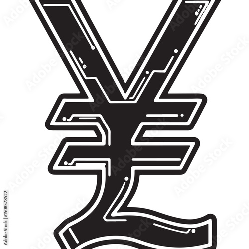 Cyberpunk Yen, Futuristic Currency Icon for Merchandise and Appa