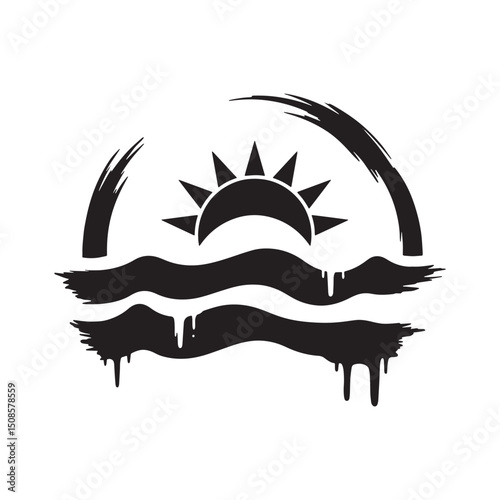 Summer Solstice Icon with Dripping Paint Effect for Apparel Prin