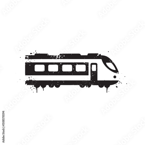 Monochrome train station icon with paint drips for modern appare