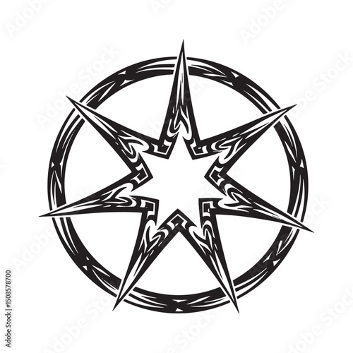 Witch's pentagram icon featuring graffiti accents, monochrome ve