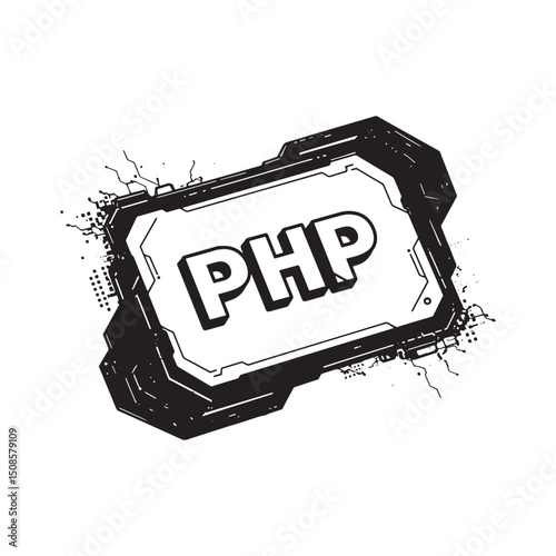 Cyberpunk Style Black and White Vector PHP Icon for Apparel Prin