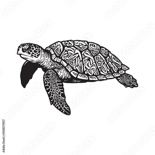 Stylized Sea Turtle Vector Graphic for Merchandise and Apparel P