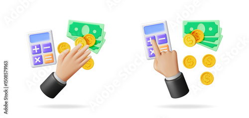Man hand counting money with calculator. Financial planning concept for savings and budget management. Accounting and investment analysis.
