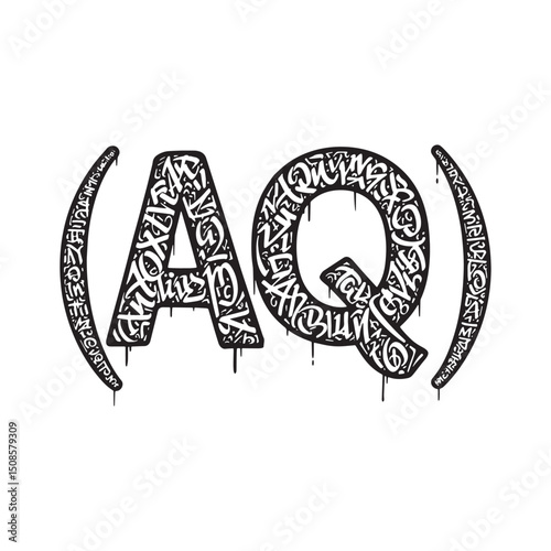 Edgy Aqueous AQ Initial Tag Design for Urban Merchandise and App