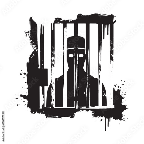 Distressed Political Prisoner Icon with Dripping Paint Design Ve