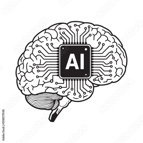 Cyberpunk Artificial Intelligence Brain Icon Vector Illustration