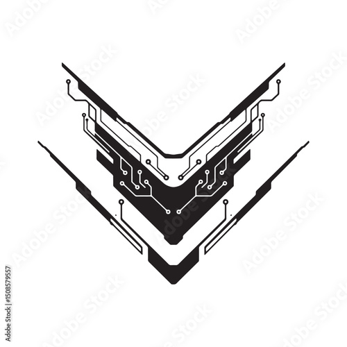 Cyberpunk Checkpoint Icon, Futuristic Black and White Vector Des