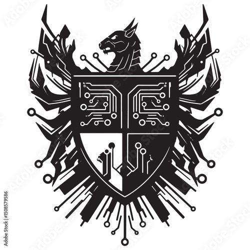 Cyberpunk Feudal Crest, A Modern Take on Traditional Heraldry in