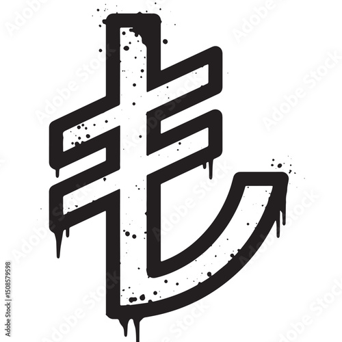 Stylized Turkish Lira Icon with Dripping Paint Vector Illustrati