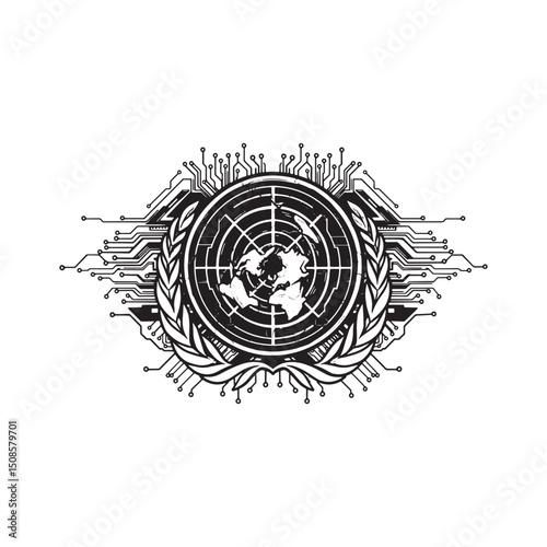 Cyberpunk UN Peacekeeping Force Icon, Futuristic Global Security