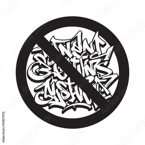 Prohibition Graffiti Tagging Icon, edgy urban art and red circle