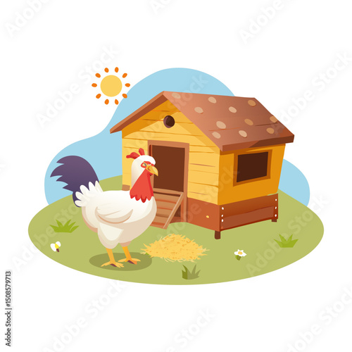 Rooster by a Chicken Coop