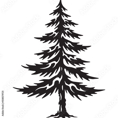 Elegant Pine Tree Tattoo Design, A Striking Black and White Vect