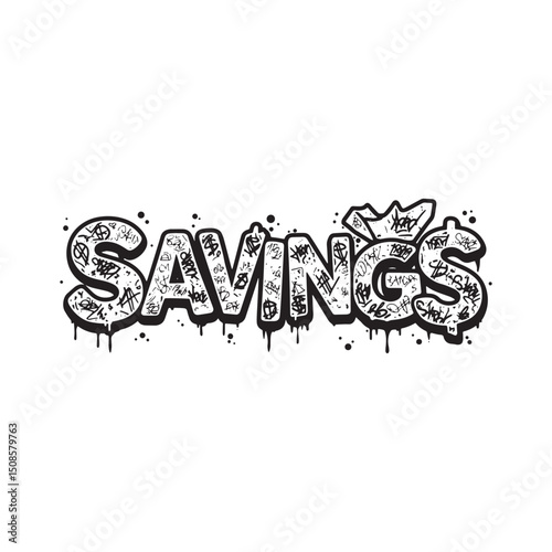 Savings Word Art in Graffiti Style, Black and White Merchandise