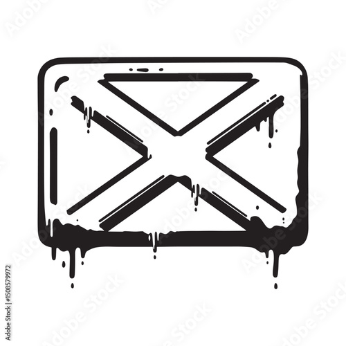 Black and white blocked mail icon with stencil dripping paint ef