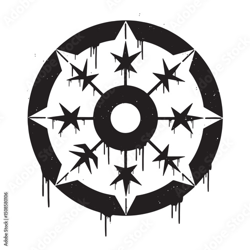 Black and White Vector of Wheel of the Year with Dripping Paint