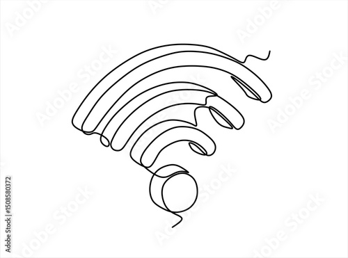 Continuous linear drawing of WI-FI signal icon. One line drawing background, Internet, network, wireless concept line art, editable outline.