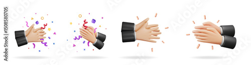3d vector illustration set of clapping hands motion. Cartoon style person hand showing applause and celebration action. Concept for business success and support.