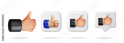 Man hand 3d avatar showing thumbs up gesture. Vector illustration of internet social media like icon for online communication.