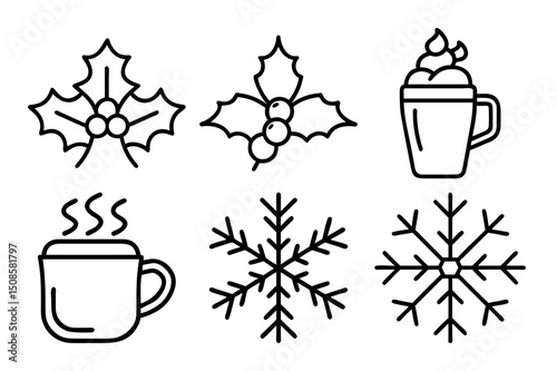 Merry Christmas icon set line Art vector illustration