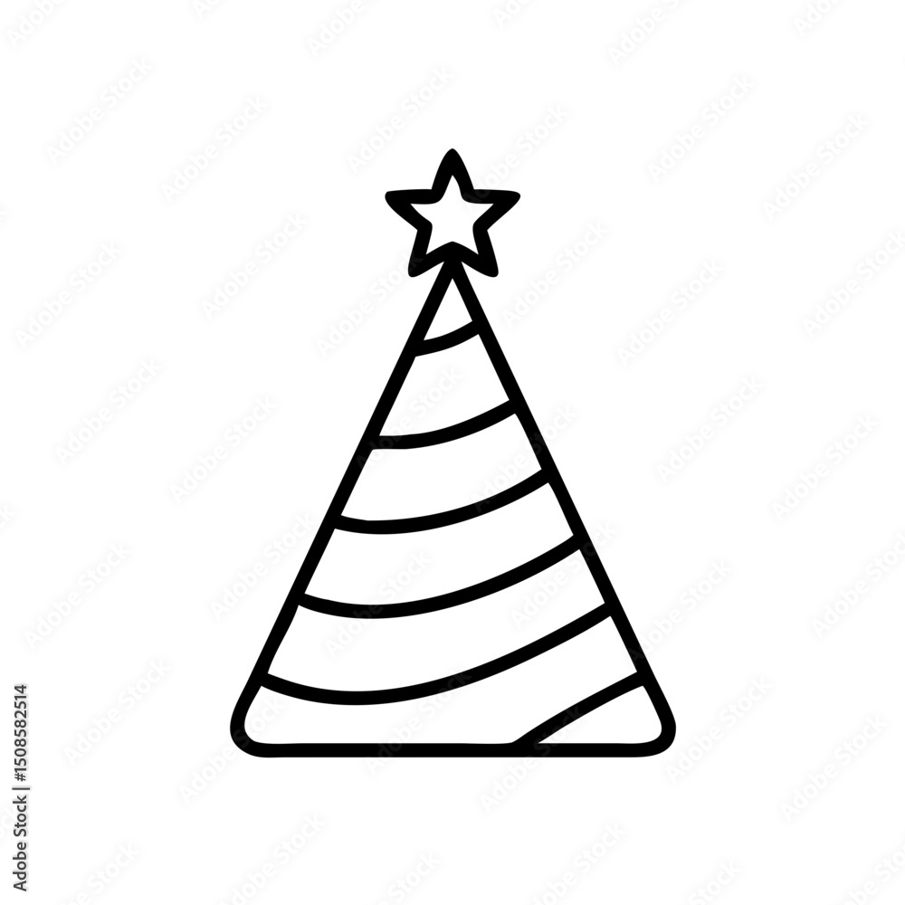 Fototapeta premium Party hat icon in striped black and white style, celebration and festive event symbol