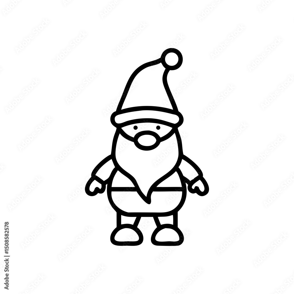 Obraz premium Christmas gnome character in black and white line art, festive folklore symbol