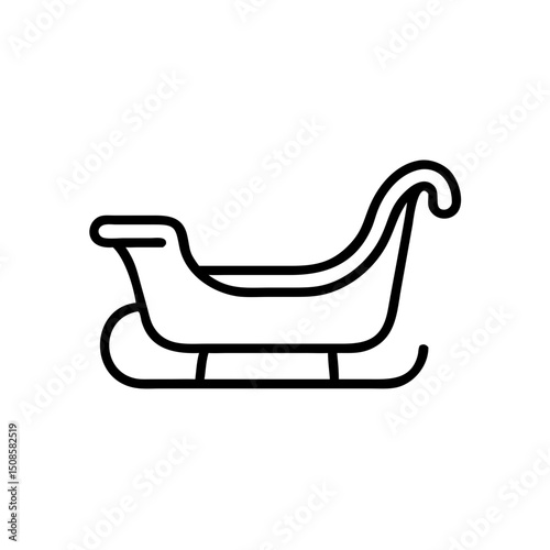 Christmas sleigh icon in black and white, holiday transportation symbol
