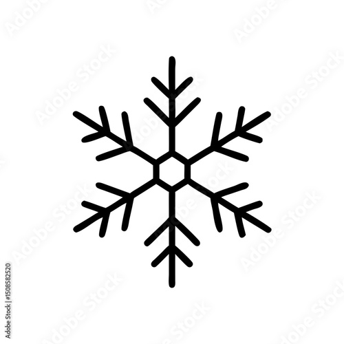 Snowflake icon in outlined black and white, winter weather and holiday decoration element