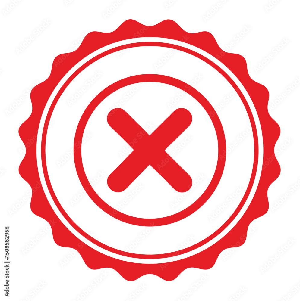 Fototapeta premium Red circular x mark seal badge isolated on white background