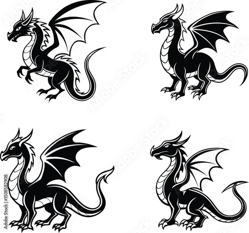 set of dragons silhouette