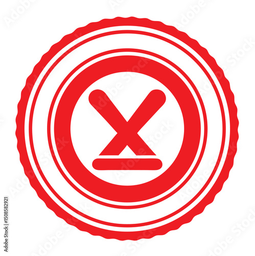 Red circular x mark badge icon isolated on white background
