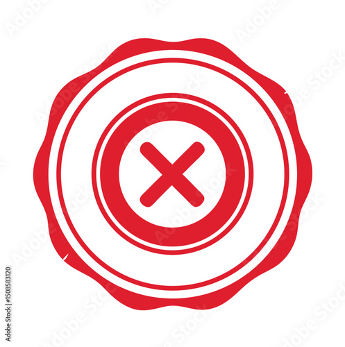 Red seal of rejection cross icon isolated on white background
